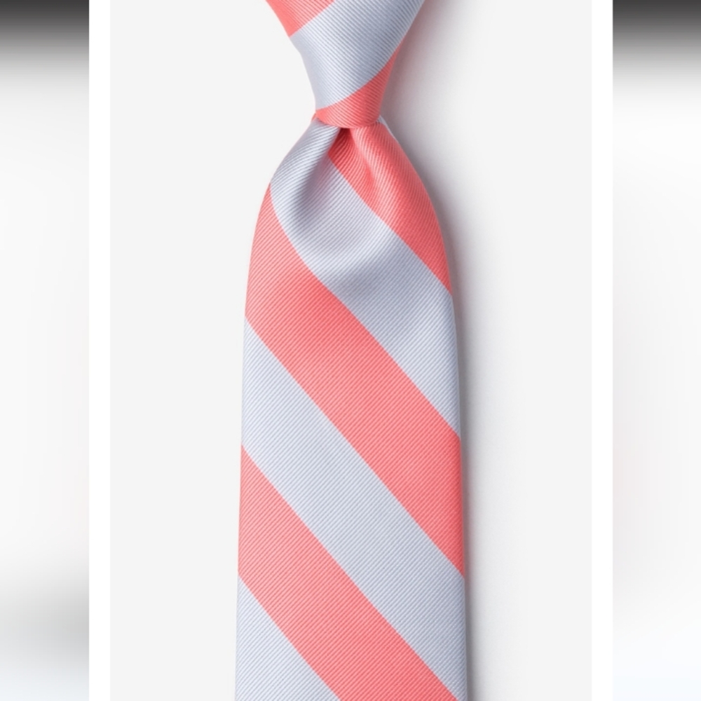 NWT Ties.com Coral Silver Gray Striped Tie